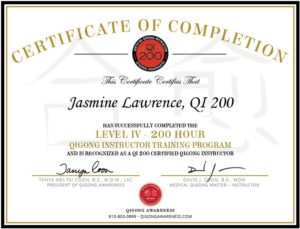 This photograph of the QI-200, Qigong Awareness Level IV Certified Qigong Instructor Certificate is a sample representation of what a graduate student of Level IV will receive.