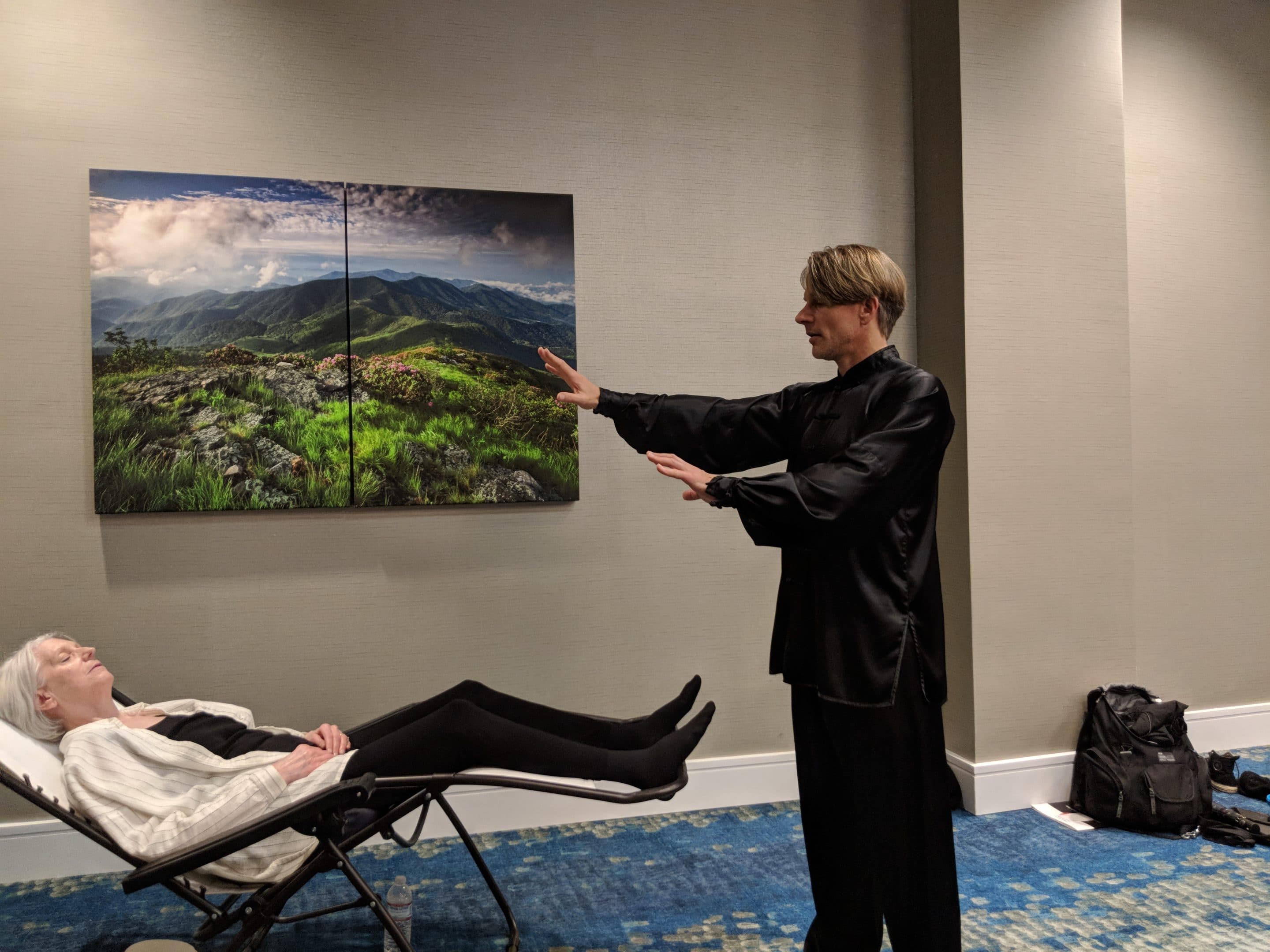 Medial Qigong Master David J. Coon demonstrating Medical Qigong Healing Session during Live Asheville , NC Workshop