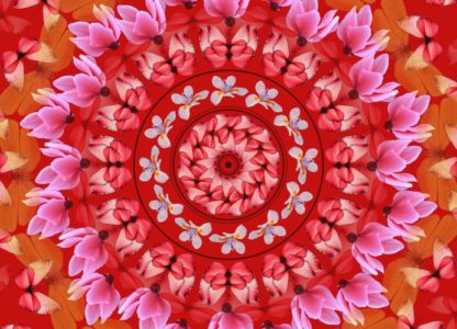 red mandala with butterflies and flowers