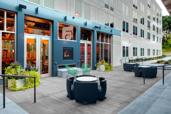 The outdoor patio at the Aloft Raleigh-Durham Airport Brier Creek hotel - Meeting Space For Qigong Awareness Live 15 CUE Workshop