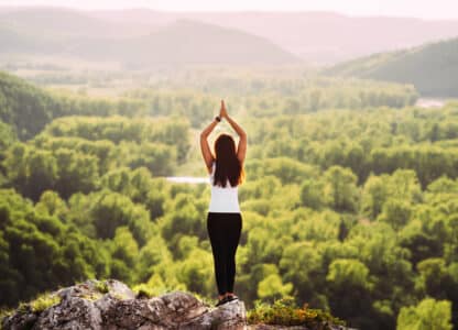 Qigong exercise pose at scenic view