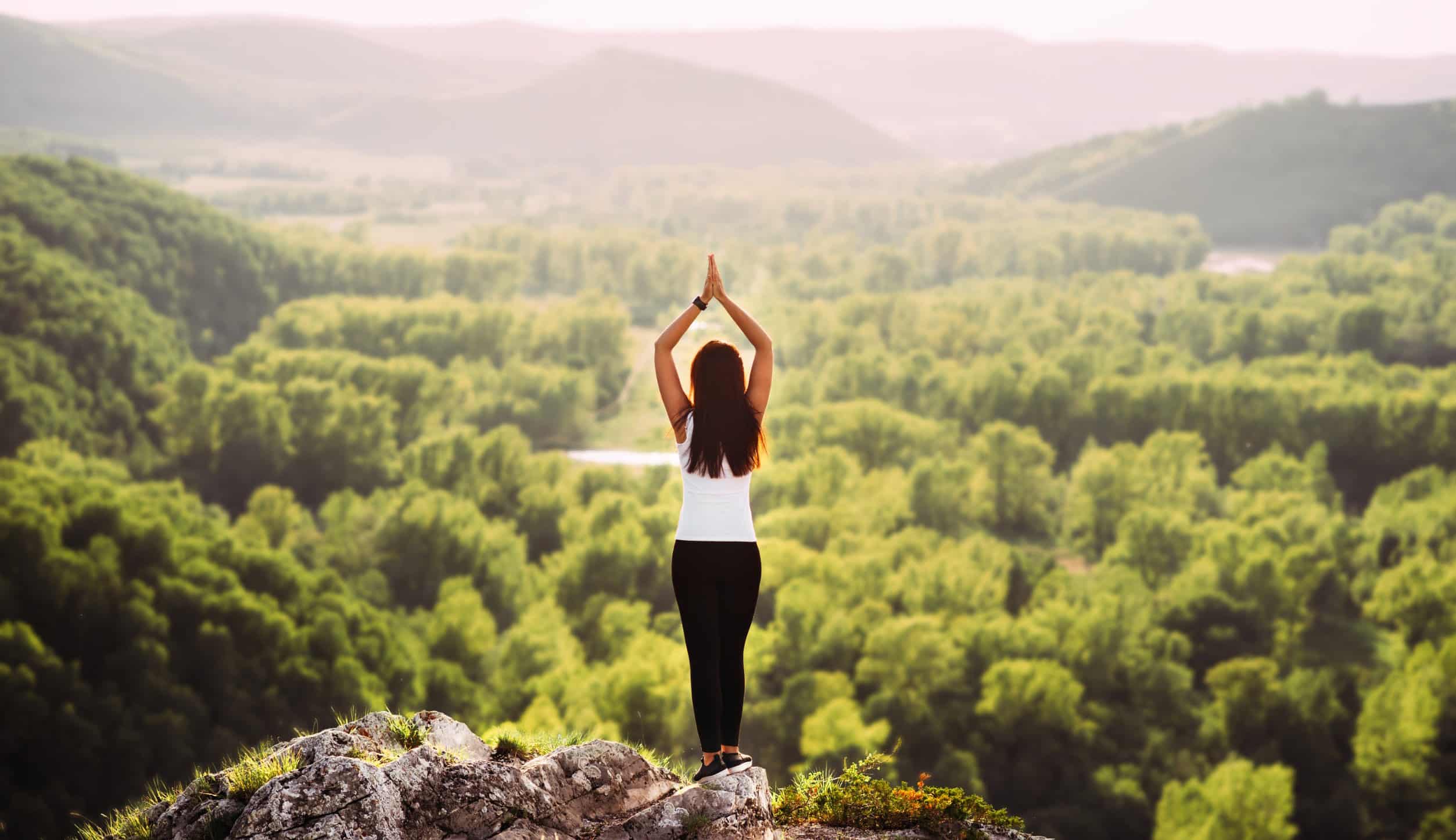 Qigong exercise pose at scenic view